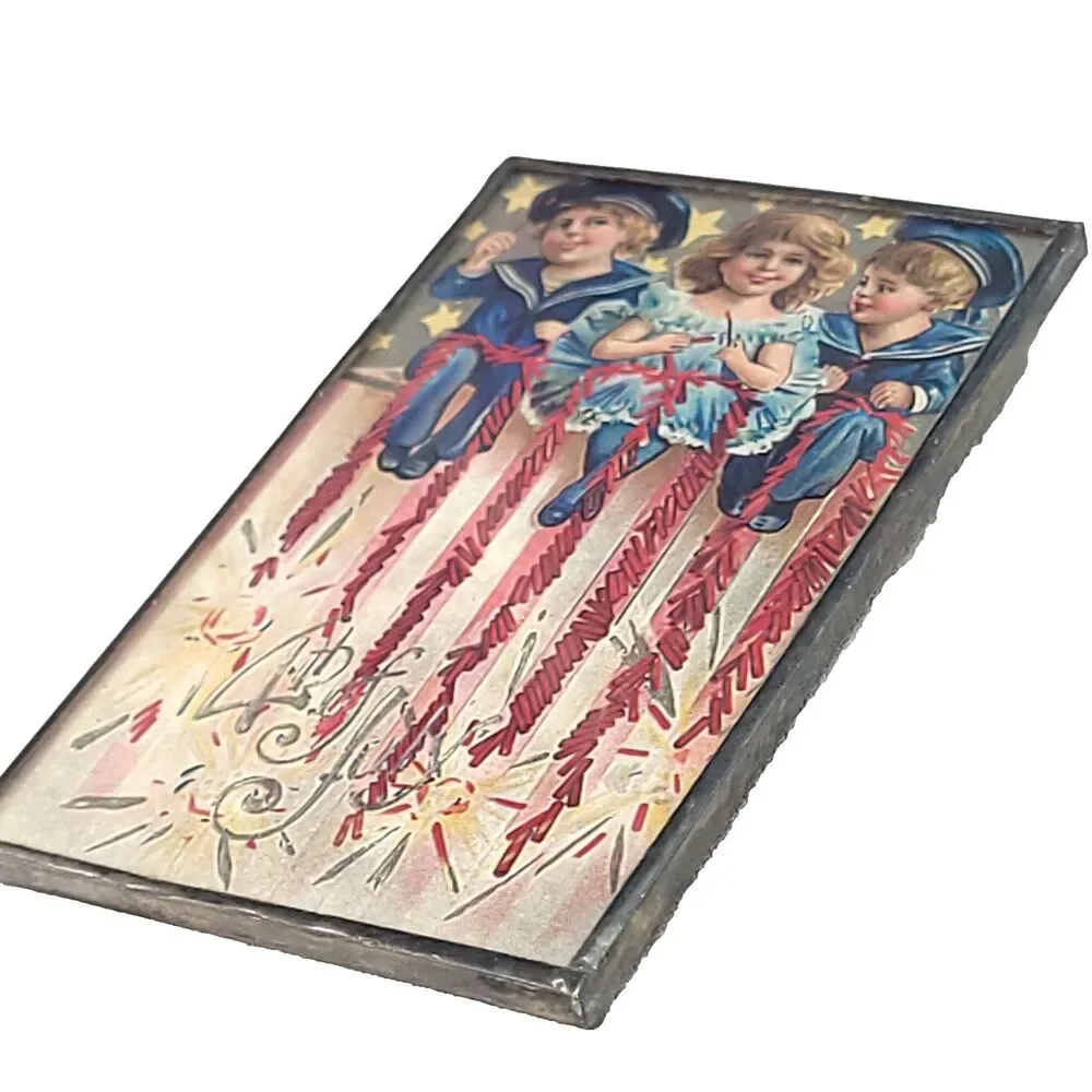 Lisa Hindsley Schureman Signed 1999‎ July 4th Stamp Pin BlueHouse Flag Sparklers